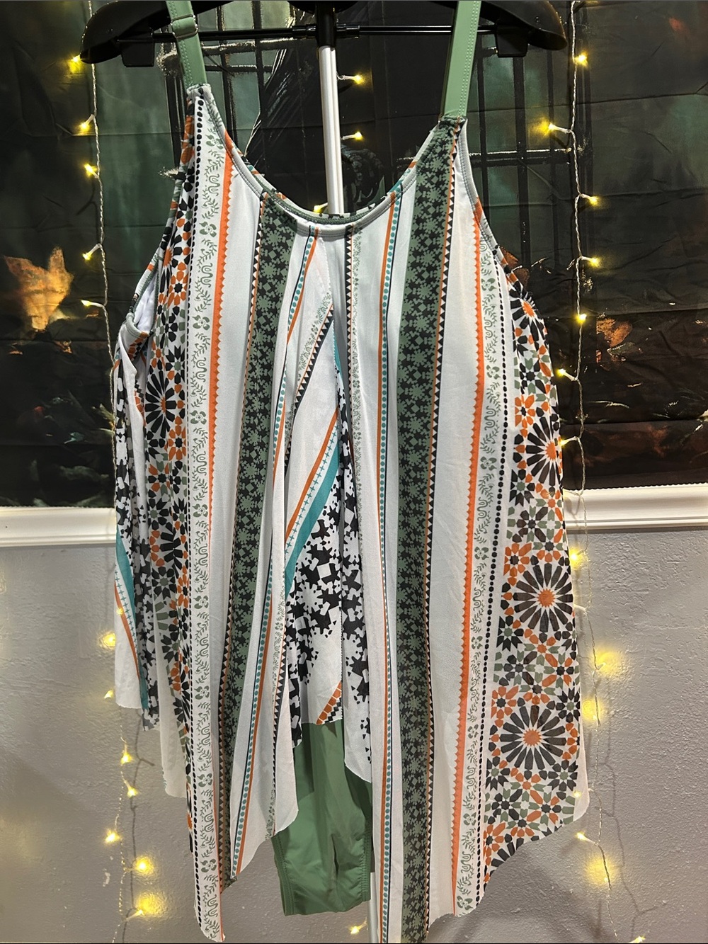 Bloomchic Boho Striped Floral Handkerchief Cami Tank Top - Green/Orange/White